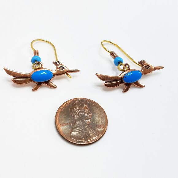 Vintage Roadrunner Solid Copper Earrings, Bells Trading Post, 1970s - Picture 6 of 10